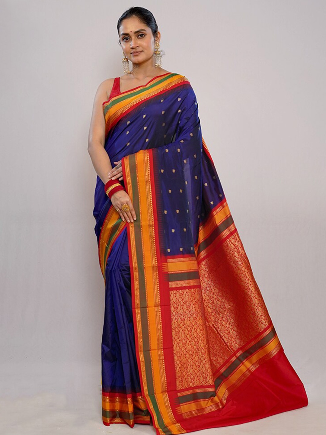 

AllSilks Ethnic Motifs Woven Design Zari Pure Silk Kanjeevaram Saree, Blue