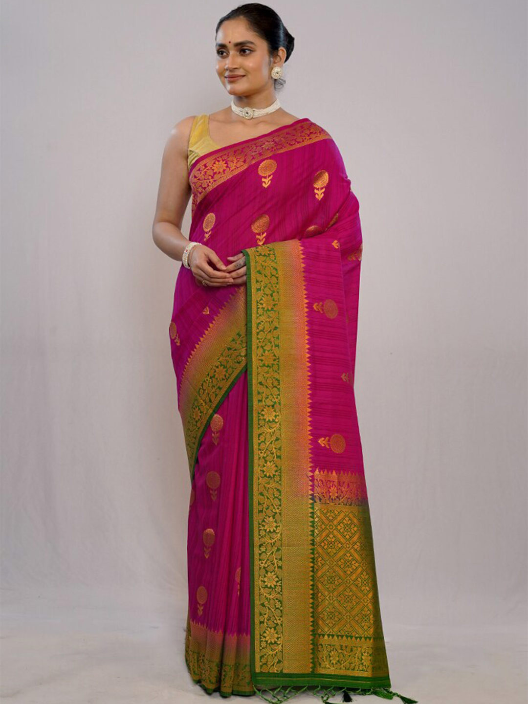 

AllSilks Ethnic Motifs Woven Design Zari Pure Silk Banarasi Saree, Pink