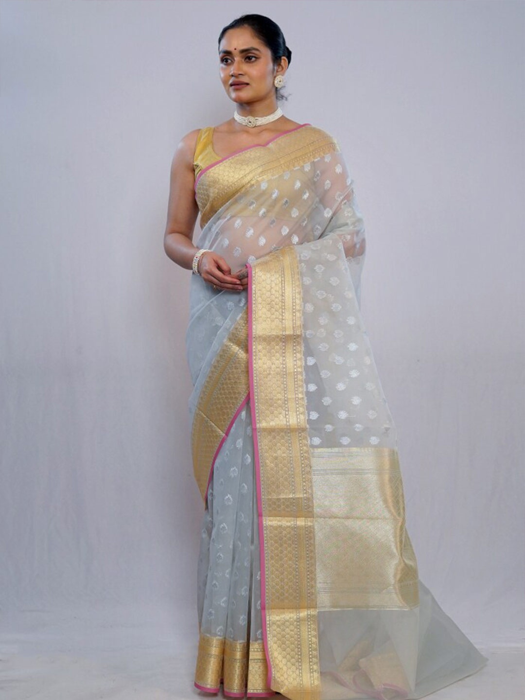 

AllSilks Ethnic Motifs Woven Design Zari Pure Silk Saree, Grey