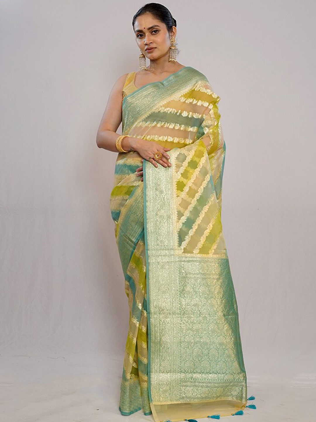 

AllSilks Woven Design Zari Organza Banarasi Saree, Green