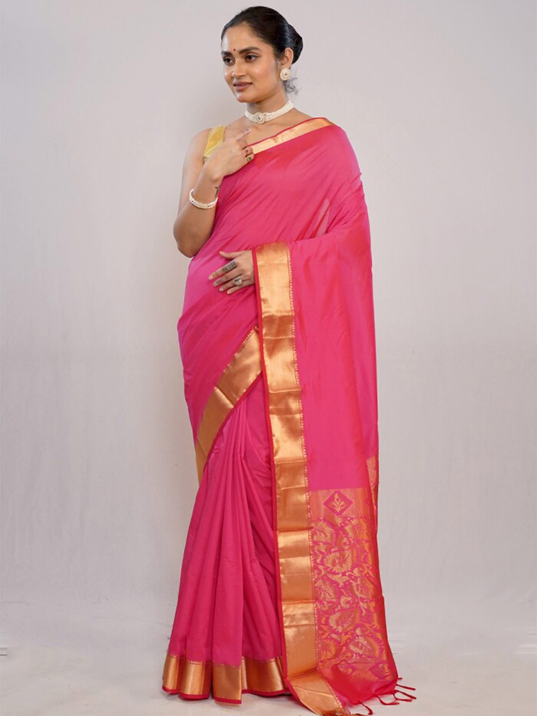 

AllSilks Woven Design Zari Pure Silk Kanjivaram Saree, Pink