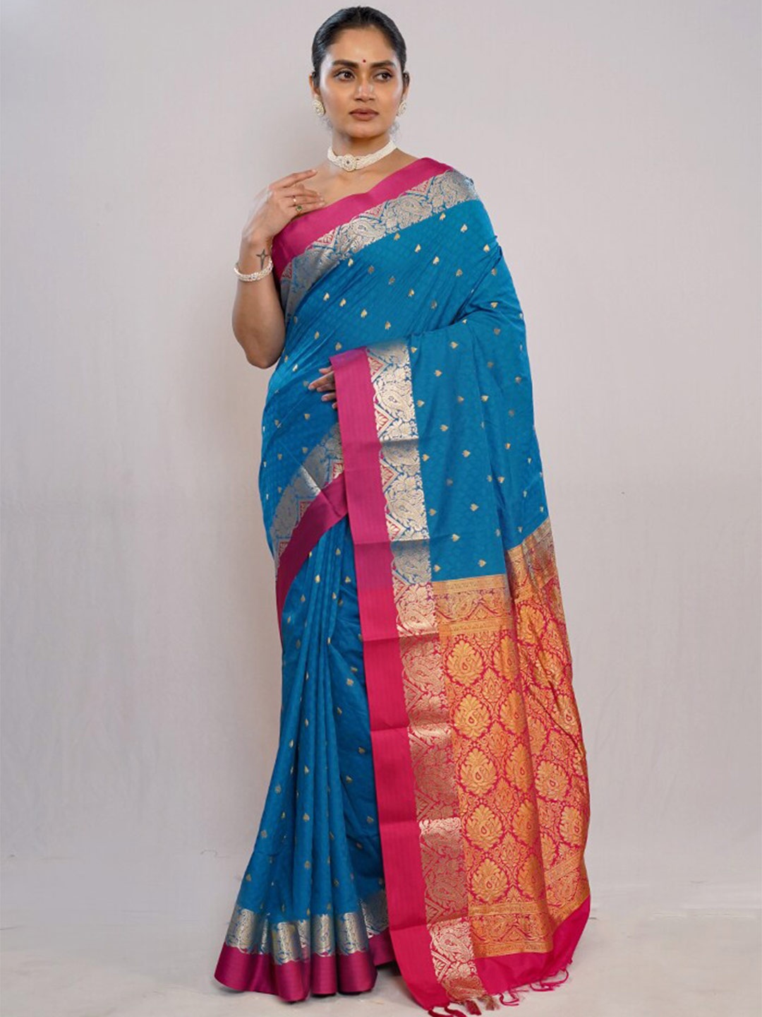 

AllSilks Ethnic Motif Woven Design Pure Silk Zari Saree, Blue