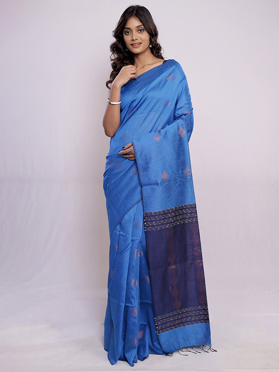 

AllSilks Ethnic Motifs Woven Design Zari Pure Silk Murshidabad silk Saree, Blue