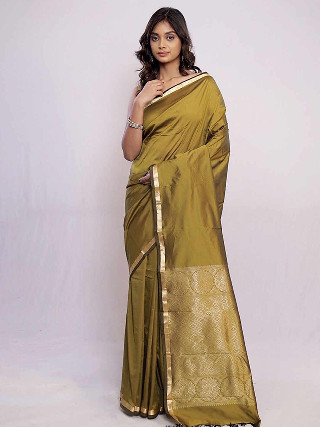 

AllSilks Pure Silk Tussar Saree, Green