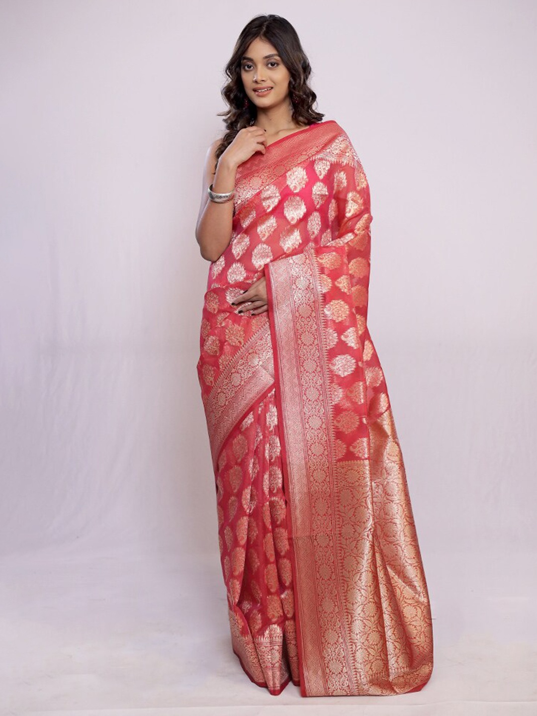 

AllSilks Ethnic Motif Woven Design Pure Silk Kanjeevaram Zari Saree, Pink