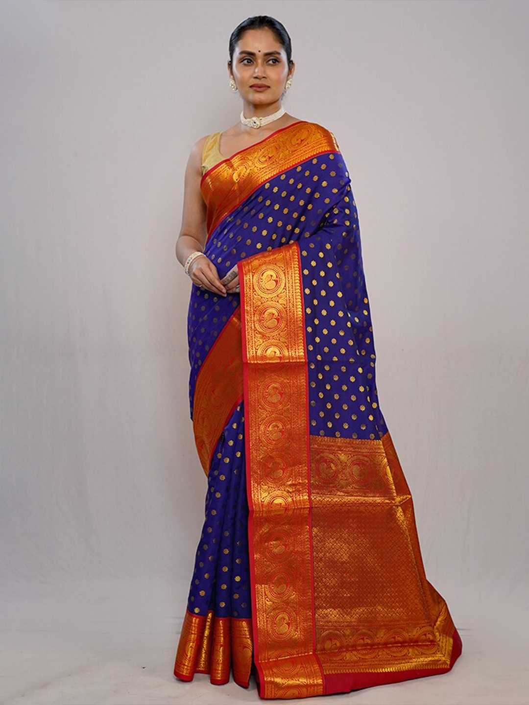 

AllSilks Ethnic Motifs Woven Design Zari Detailed Pure Silk Saree, Navy blue