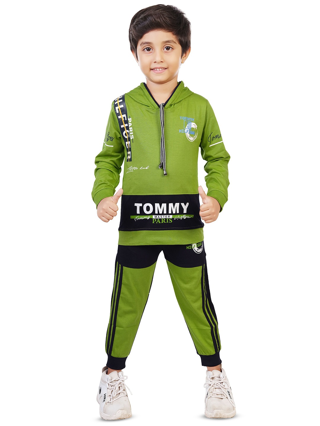 

BAESD Boys Printed Hooded Pure Cotton T-shirt with Pyjamas, Green