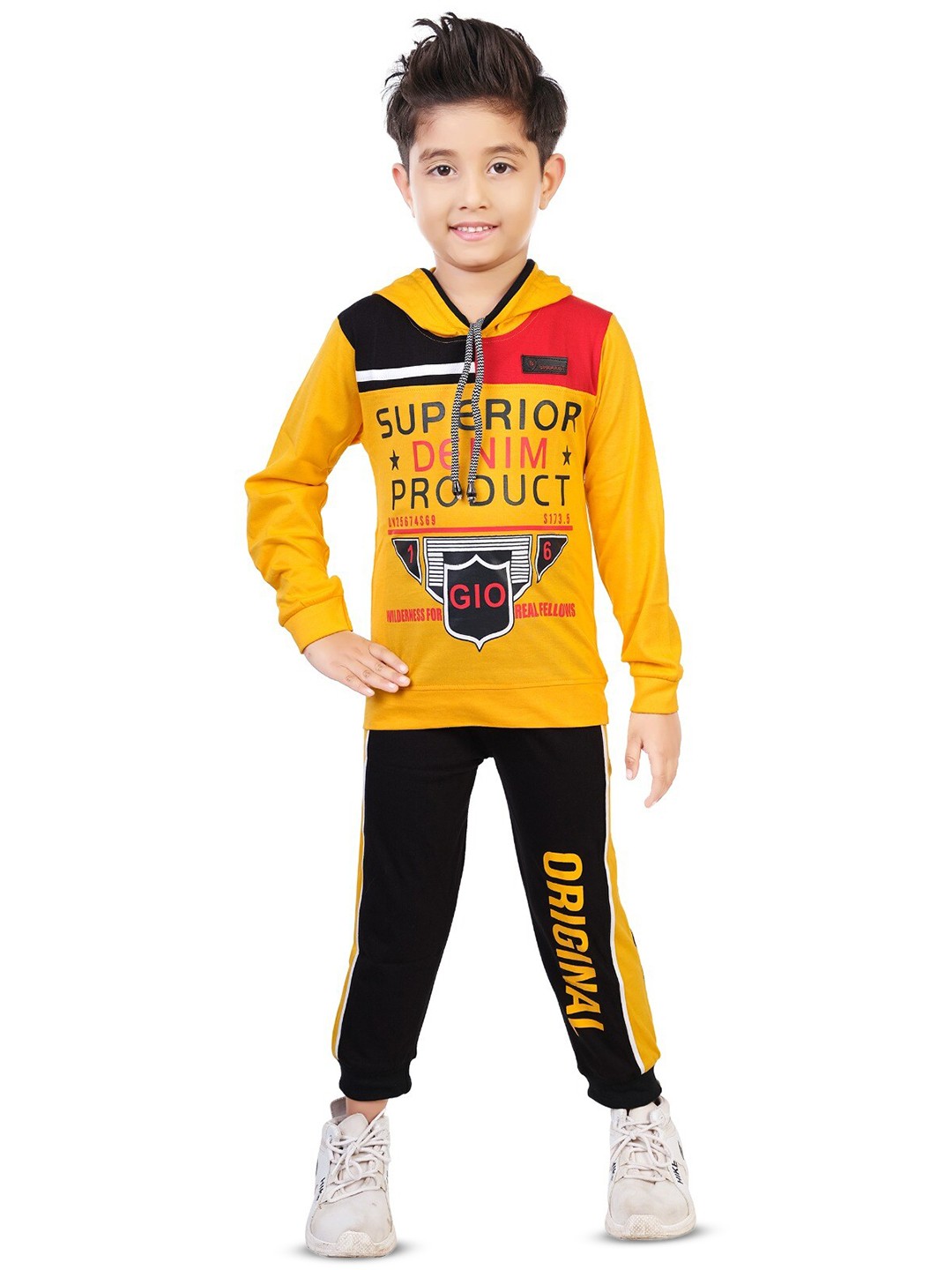 

BAESD Boys Printed Hooded Pure Cotton Top with Trousers, Yellow