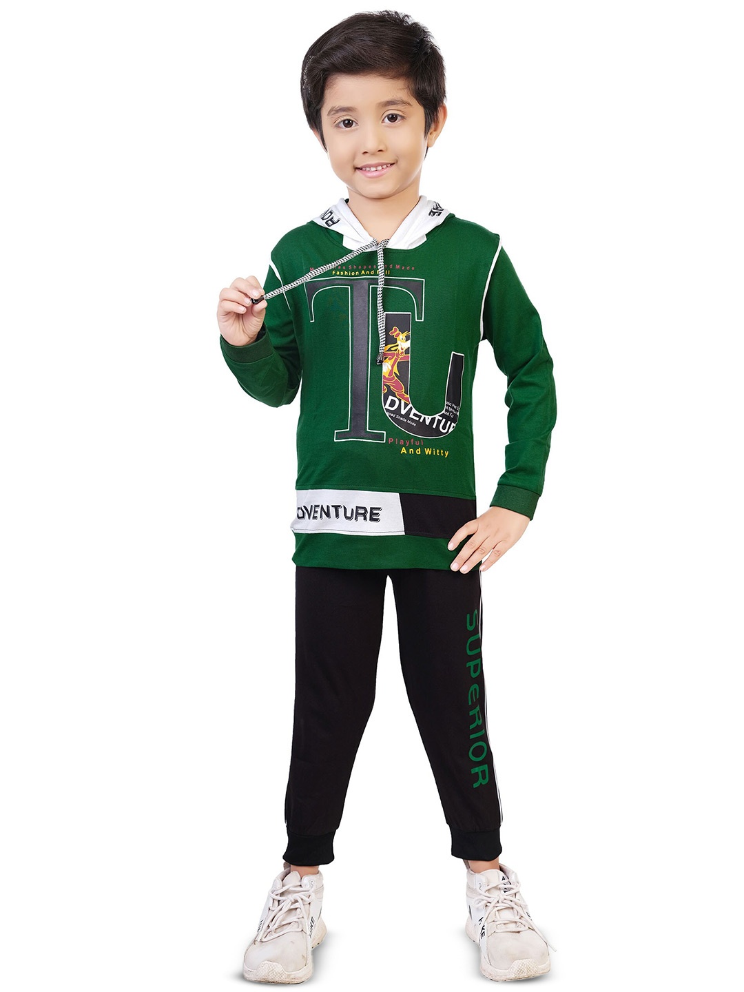 

BAESD Boys Printed Hooded Pure Cotton T-shirt with Pyjamas, Green