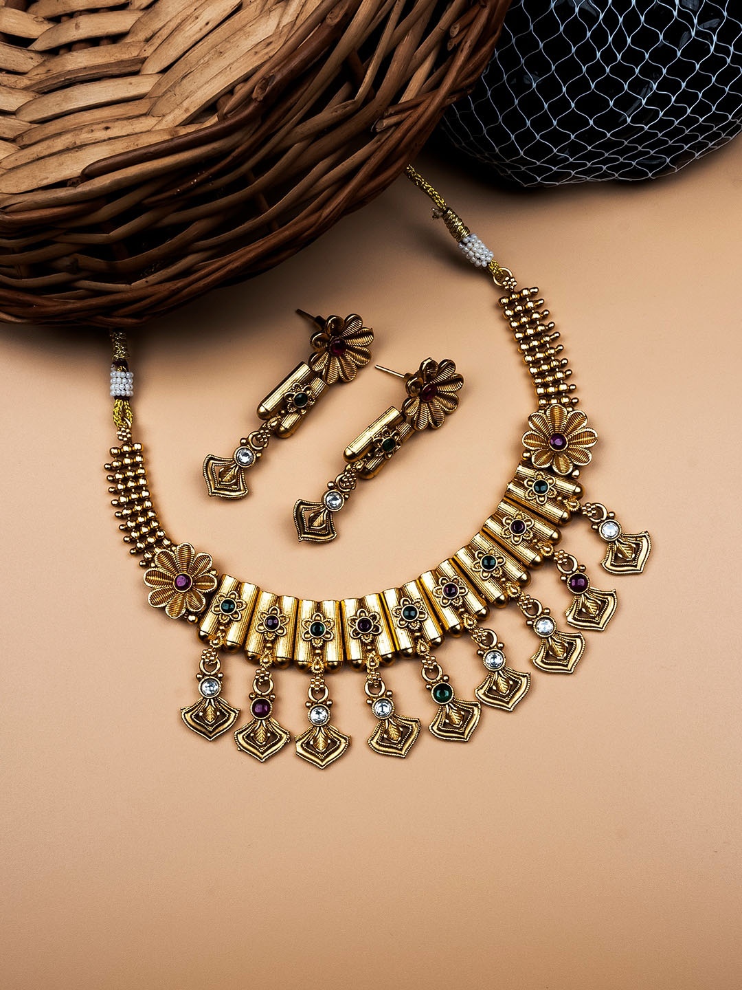 

StileAdda Gold-Plated Stone-Studded Jewellery Set