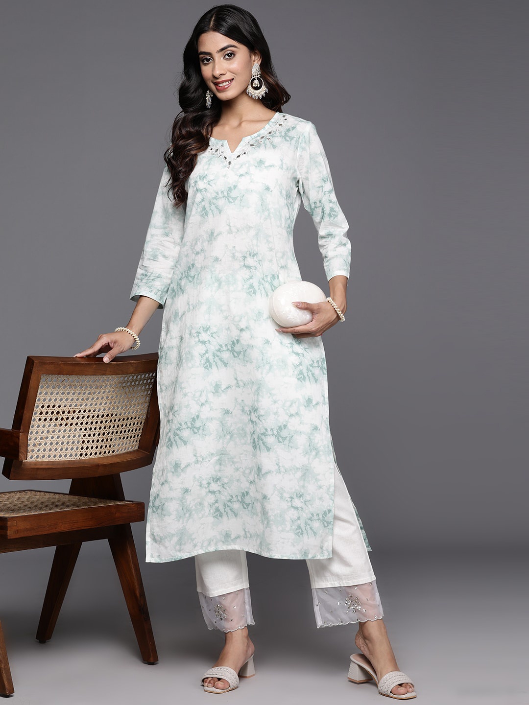 

KALINI Abstract Printed Pure Cotton Kurta, Sea green