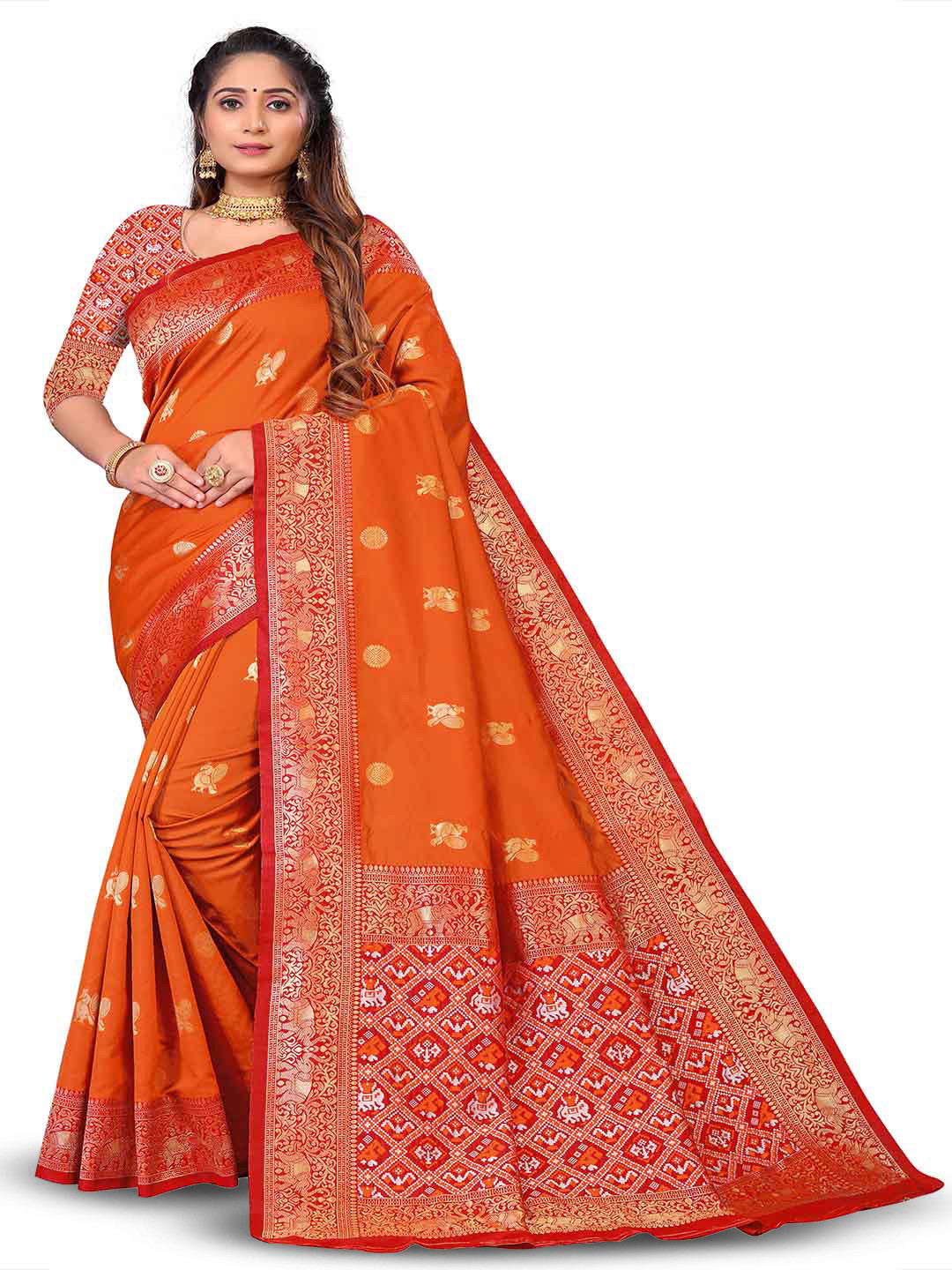 

KALINI Ethnic Motifs Zari Saree, Orange