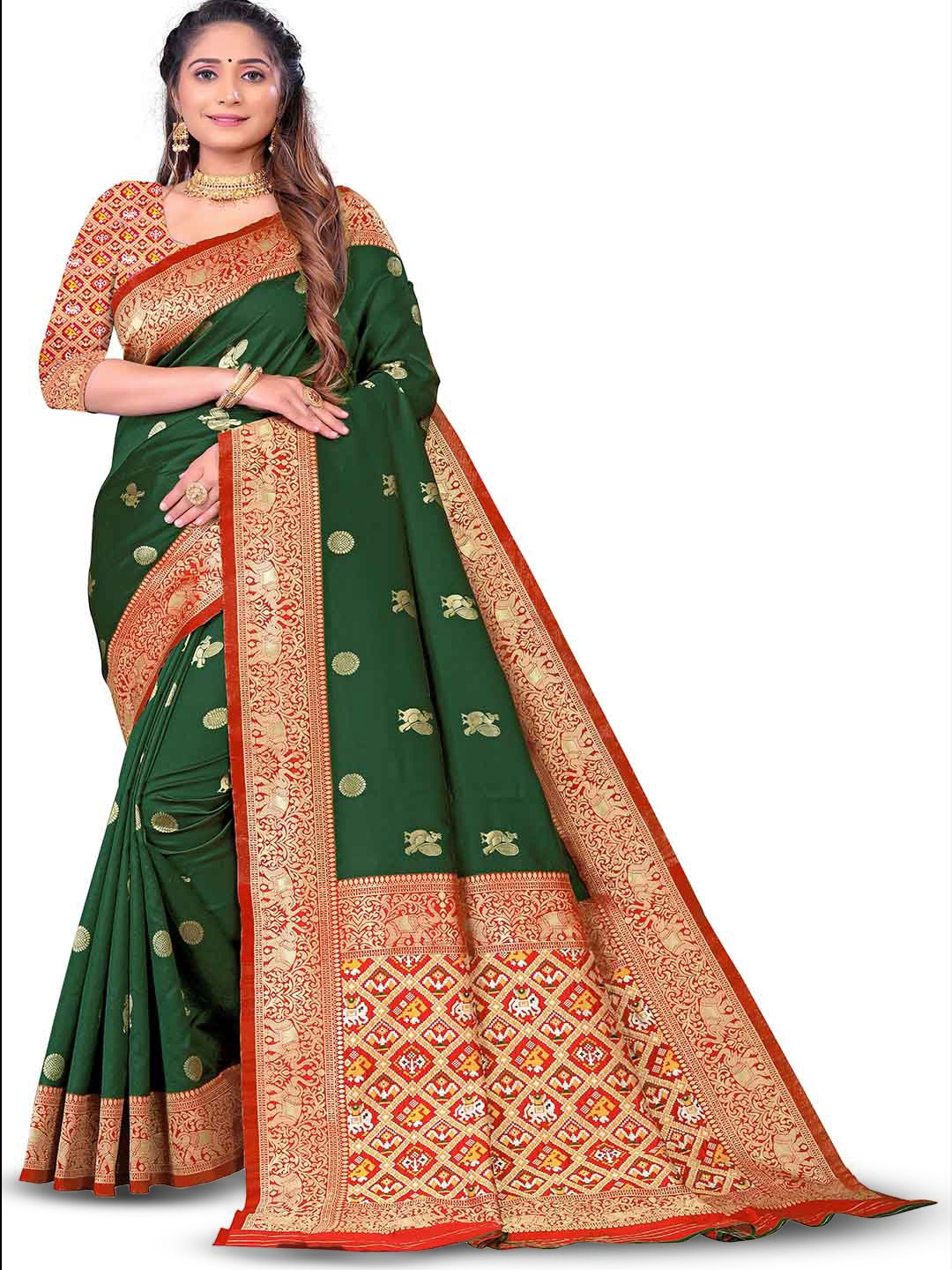 

KALINI Ethnic Motifs Zari Art Silk Saree, Green