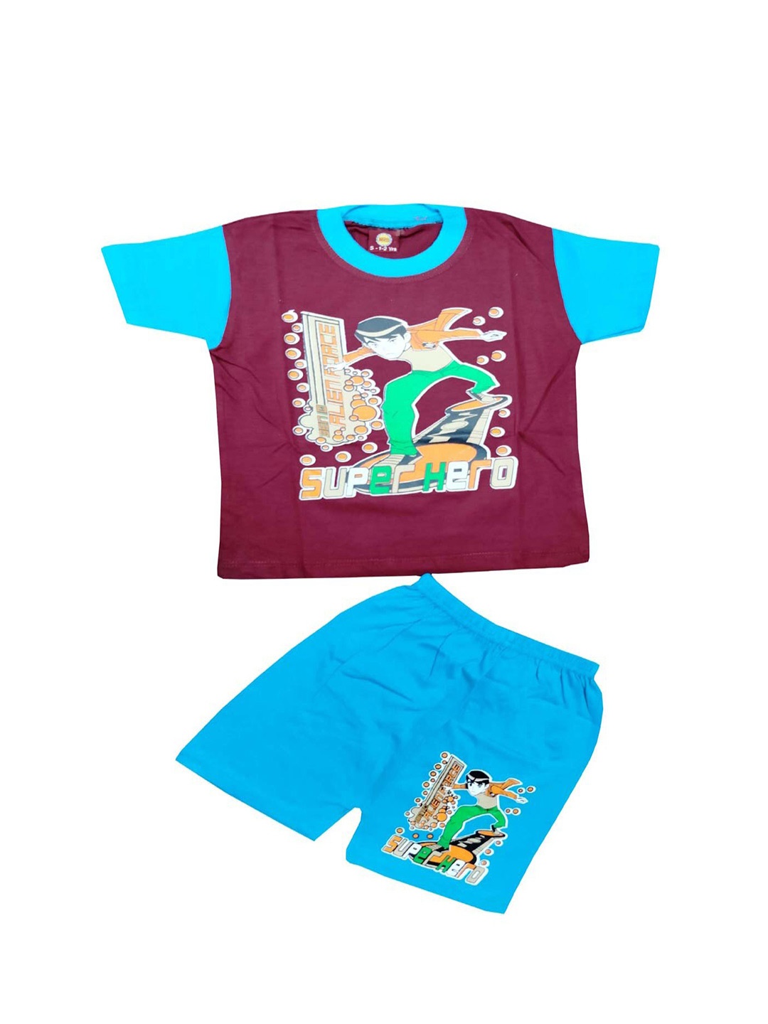 

MRB Boys Graphic Printed Pure Cotton T-shirt with Shorts, Brown