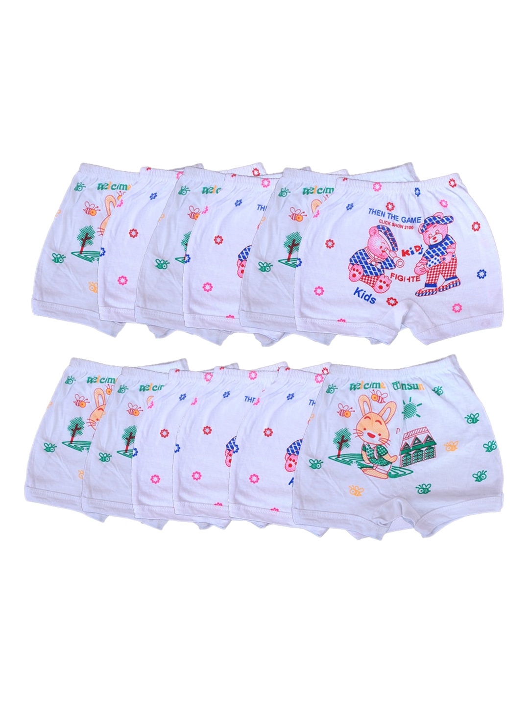 

BAESD Kids Pack of 12 Printed Pure Cotton Basic Briefs 58_W.S.P_PO-12, White