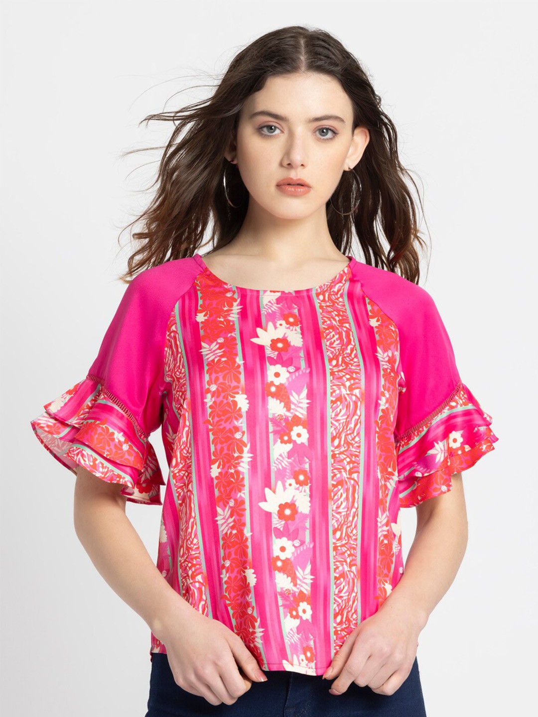 

SHAYE Print Bell Sleeve Top, Pink
