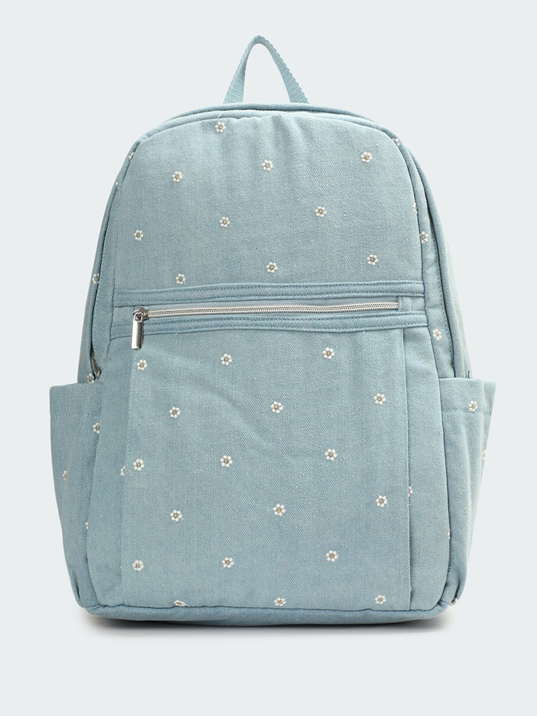 

max Women Floral Printed Cotton Denim Backpack, Blue