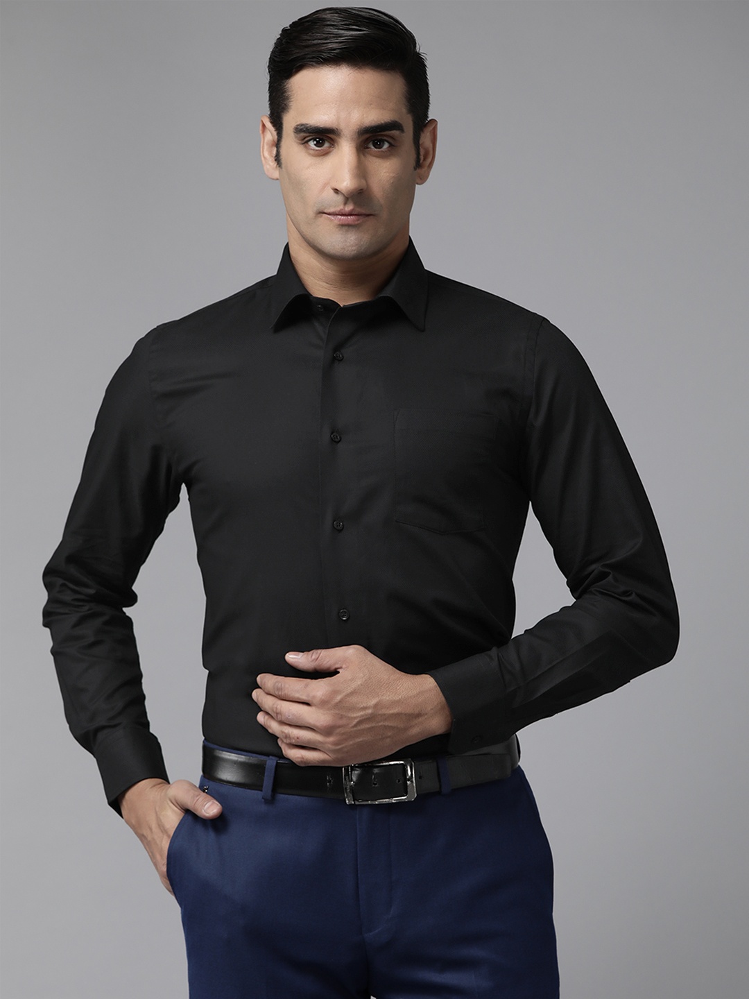 

Blackberrys Pure Cotton India Slim Fit Opaque Formal Shirt, Black