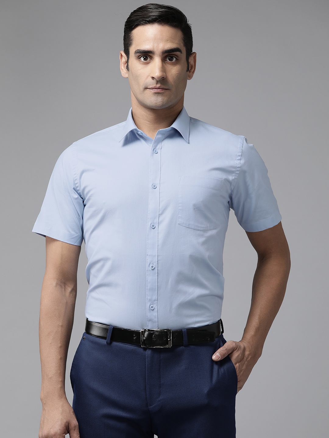 

Blackberrys Pure Cotton India Slim Fit Opaque Formal Shirt, Blue