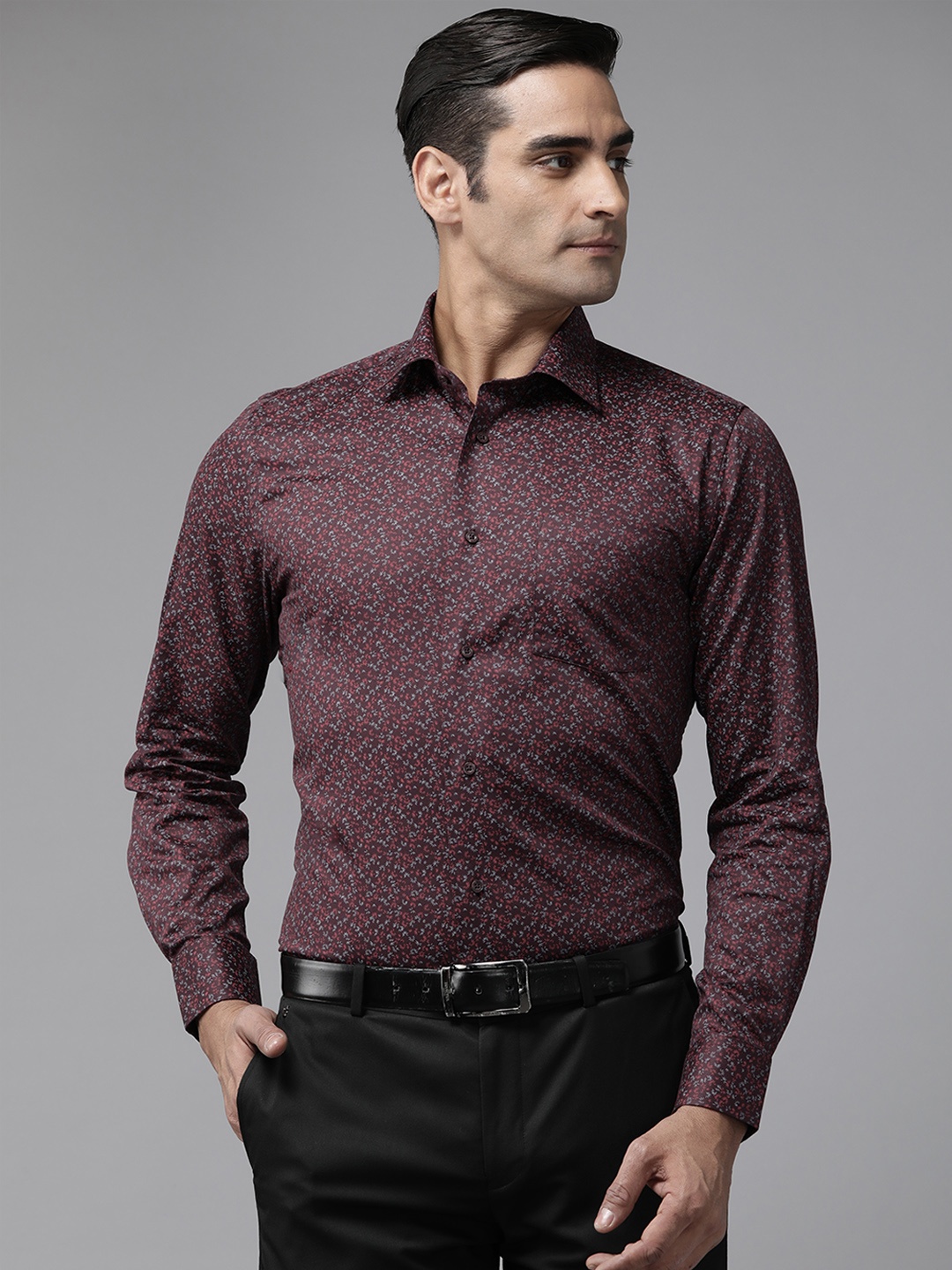 

Blackberrys Pure Cotton India Slim Fit Printed Formal Shirt, Maroon