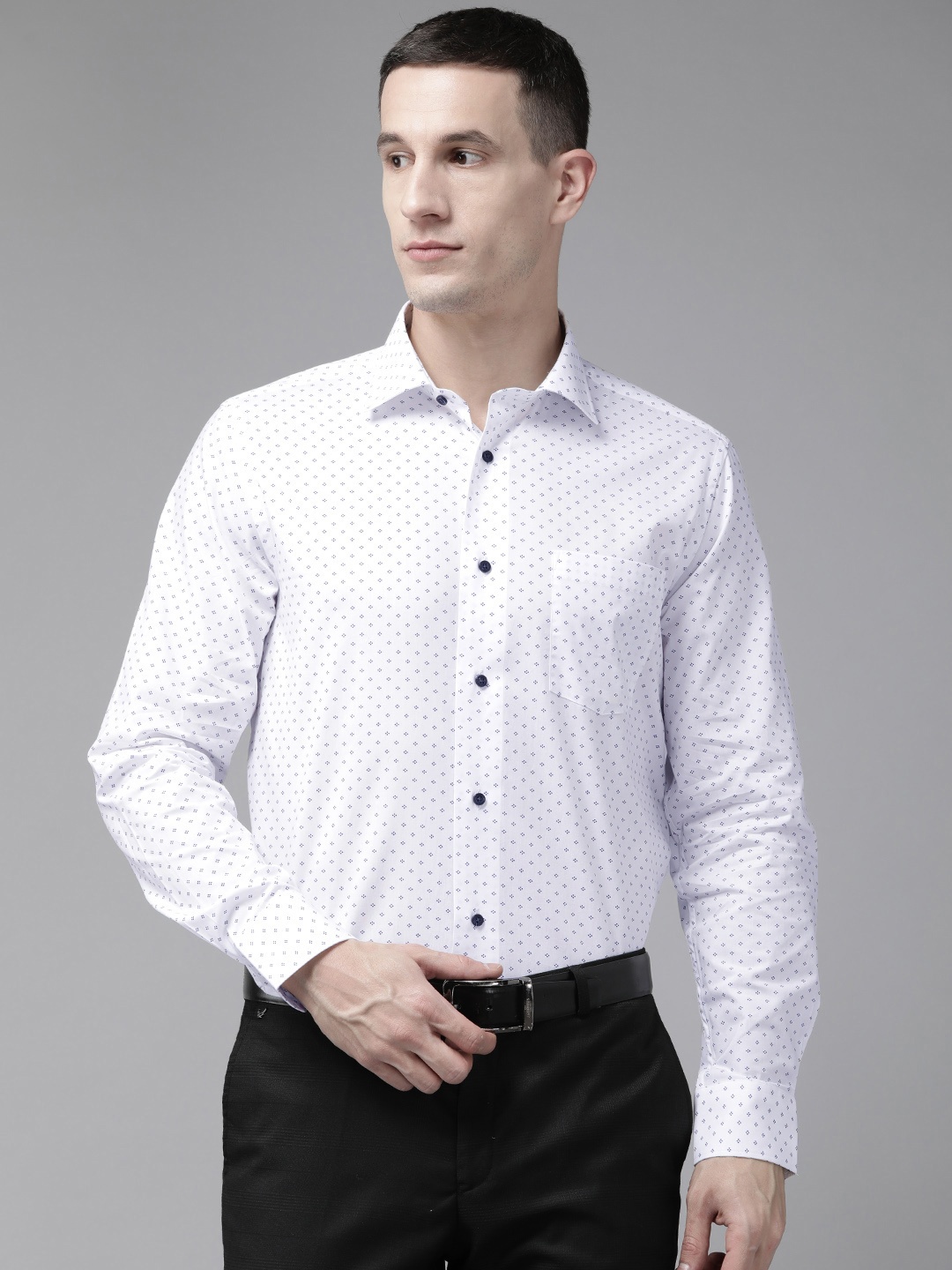 

Blackberrys Cotton Slim Fit Printed Formal Shirt, White