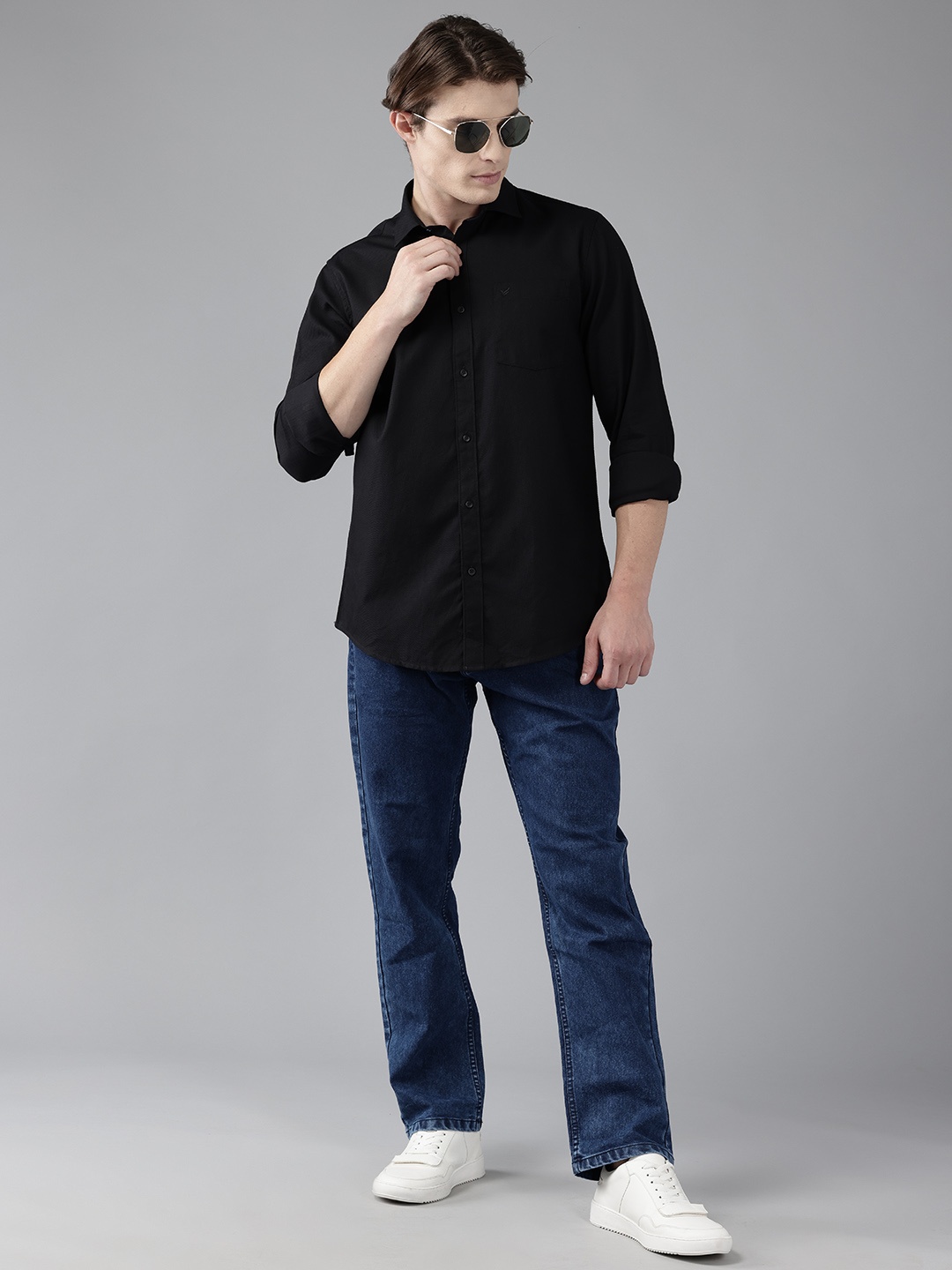 

Blackberrys Textured India Slim Fit Pure Cotton Shirt, Black