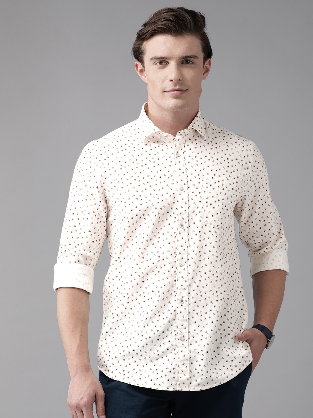 

Blackberrys Slim Fit Printed Casual Shirt, Beige