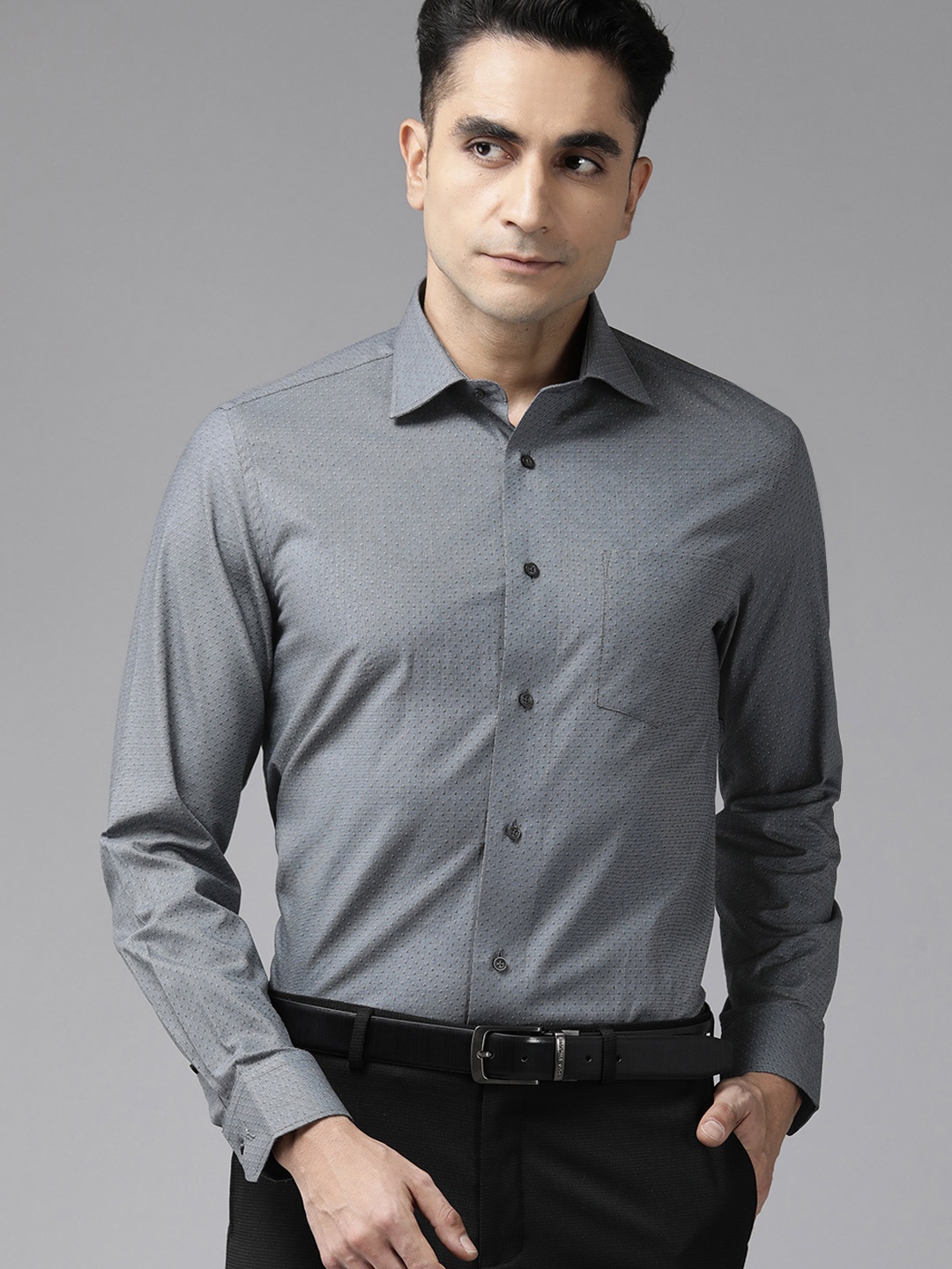 

Blackberrys Men Slim Fit Cotton Formal Shirt, Grey