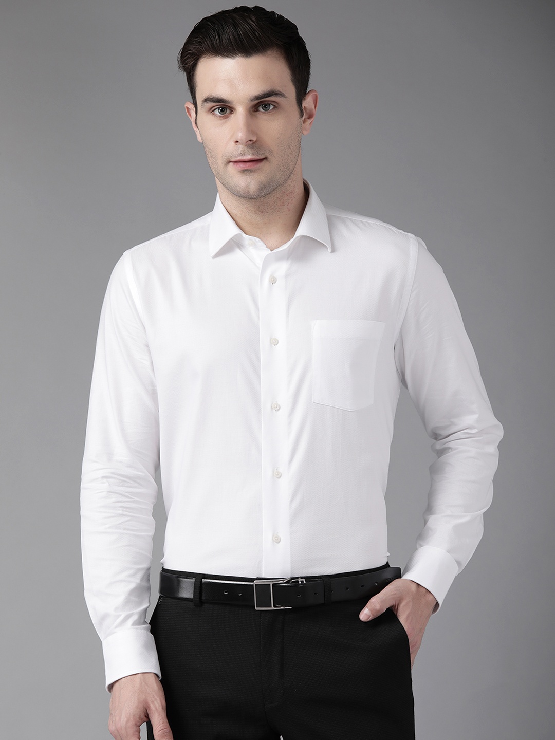 

Blackberrys Textured Pure Cotton India Slim Fit Formal Shirt, White