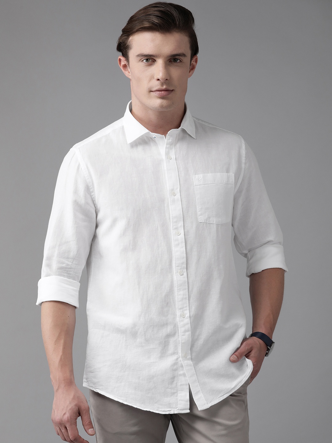 

Blackberrys Men Cotton Linen India Slim Fit Casual Shirt, White
