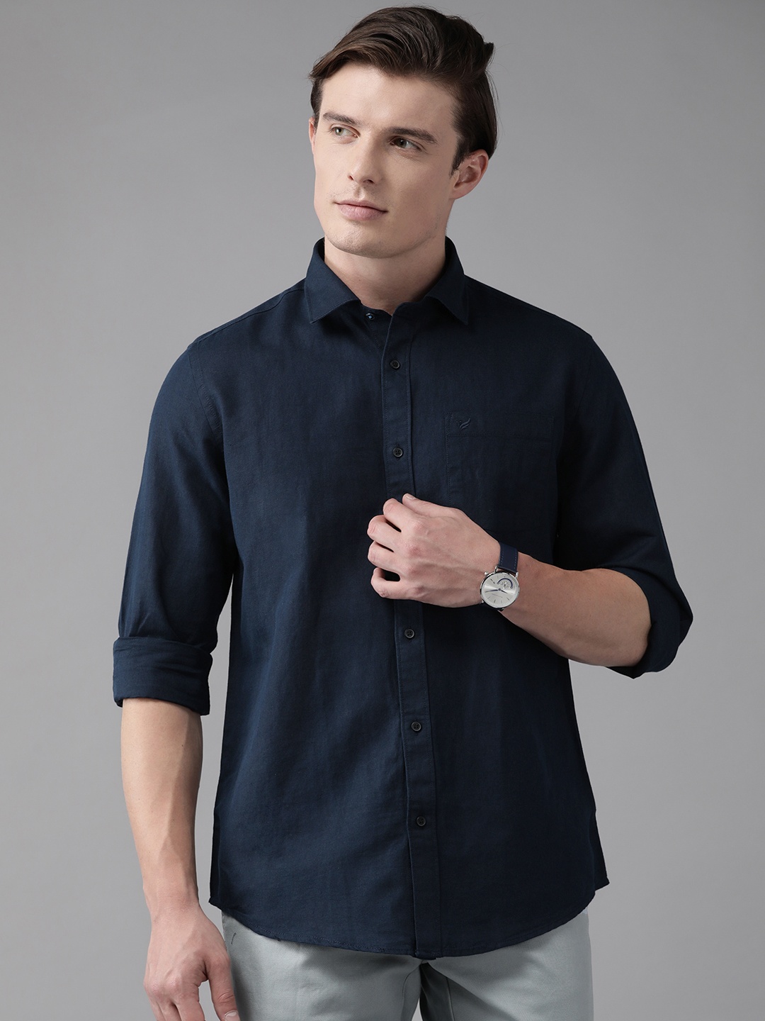 

Blackberrys Cotton Linen India Slim Fit Casual Shirt, Navy blue