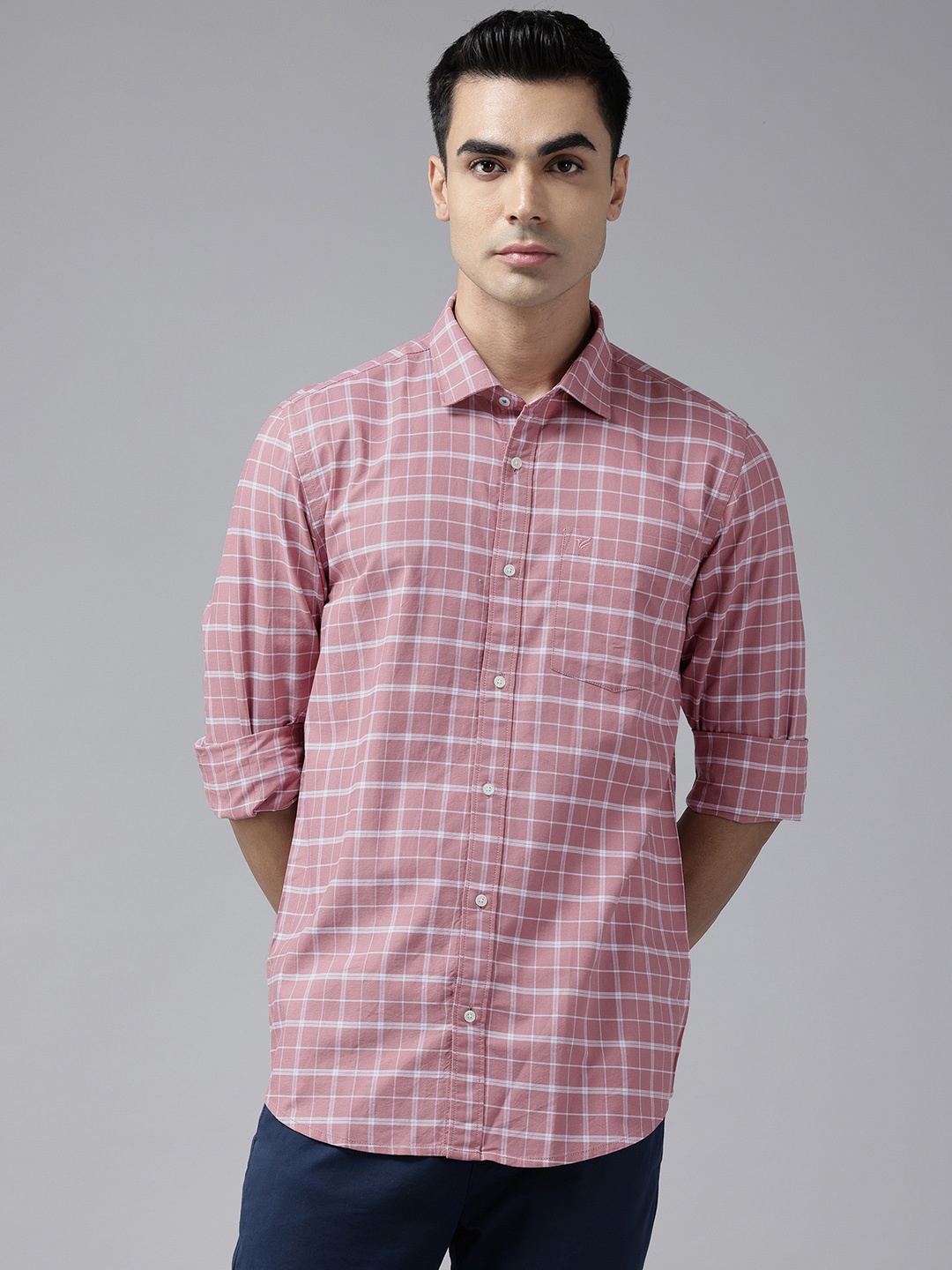 

Blackberrys Slim Fit Checked Pure Chotton Casual Shirt, Pink