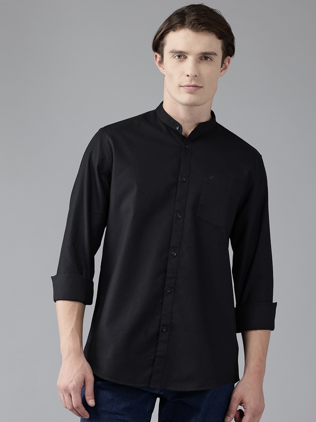 

Blackberrys Textured India Slim Fit Pure Cotton Shirt, Black