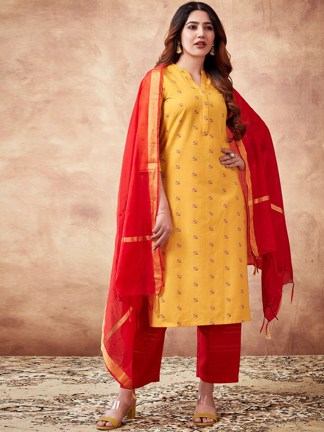 

KALINI Floral Printed Regular Kurta with Palazzos & Dupatta, Yellow