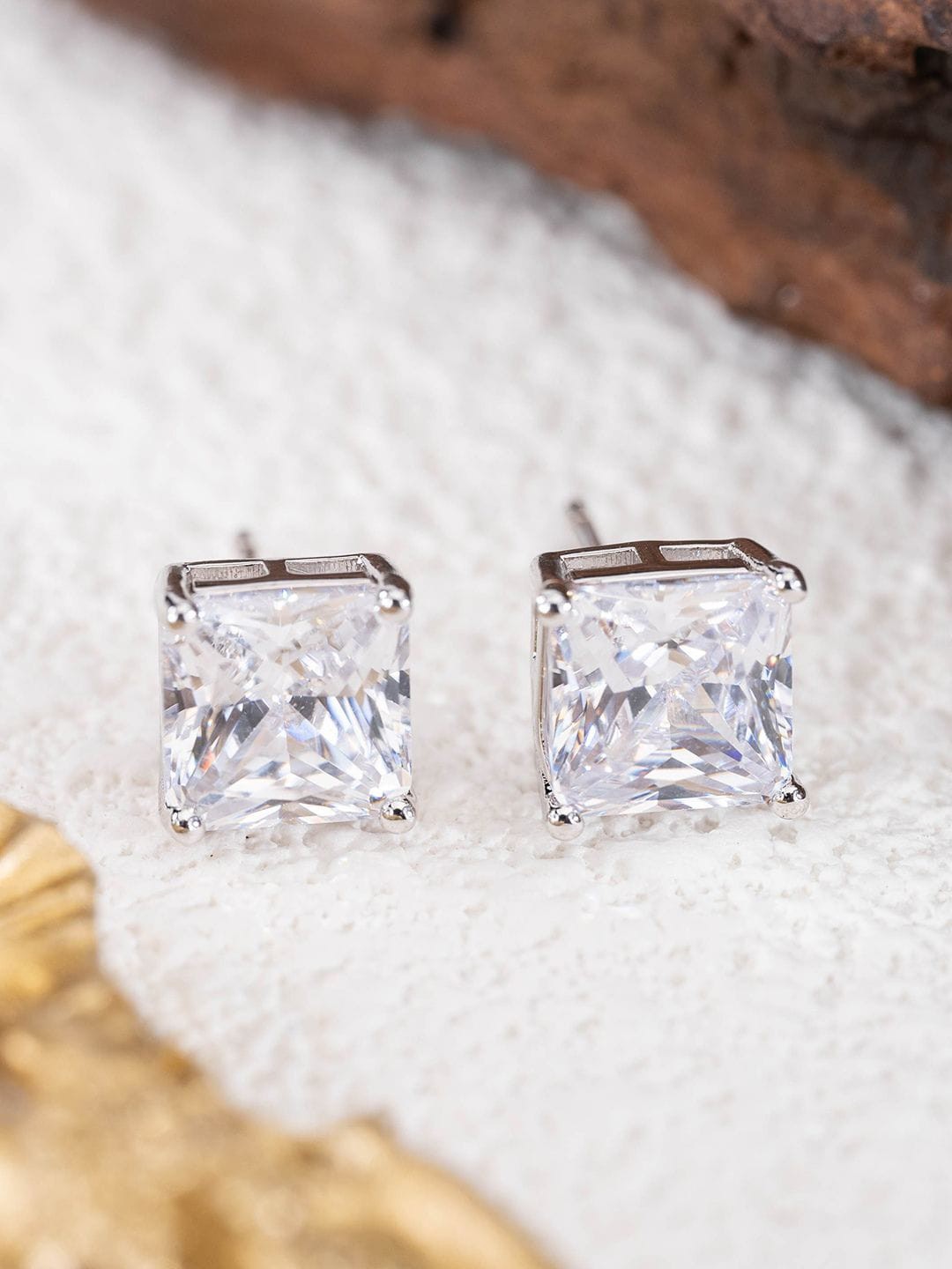 

MISS JO 92.5 Sterling Silver Silver-Plated Contemporary Studs Earrings