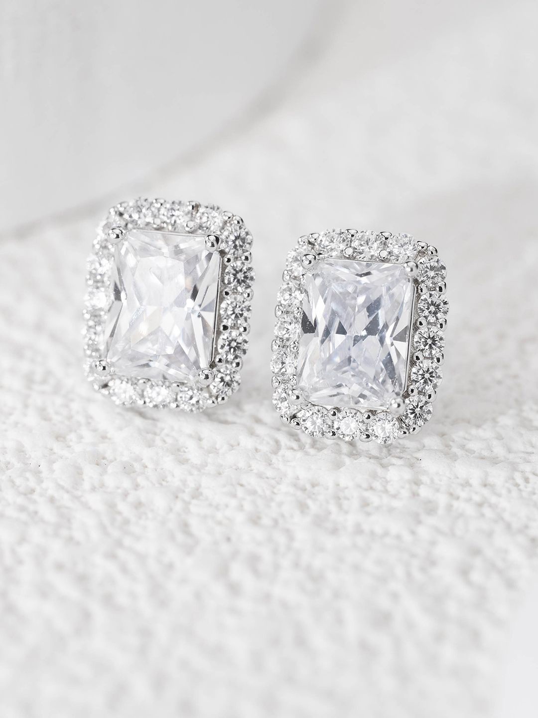 

MISS JO 92.5 Sterling Silver Silver-Plated Contemporary Studs Earrings