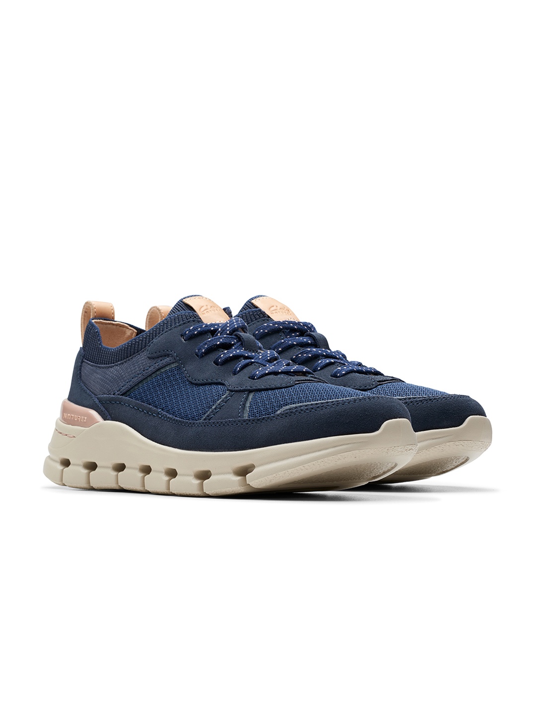 

Clarks Women Textured Round Toe Leather Sneakers, Navy blue