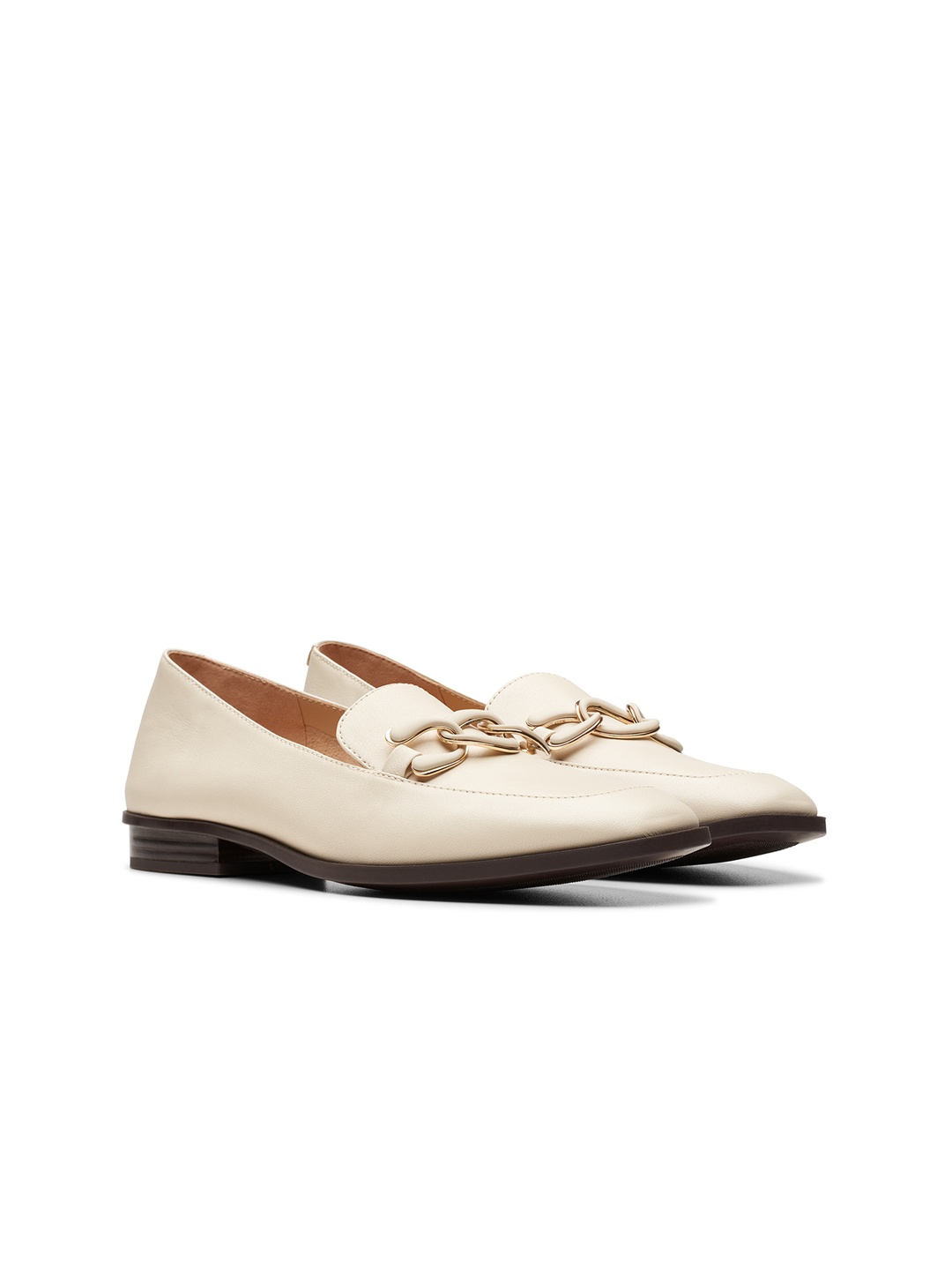 

Clarks Women Square Toe Leather Loafers, Off white