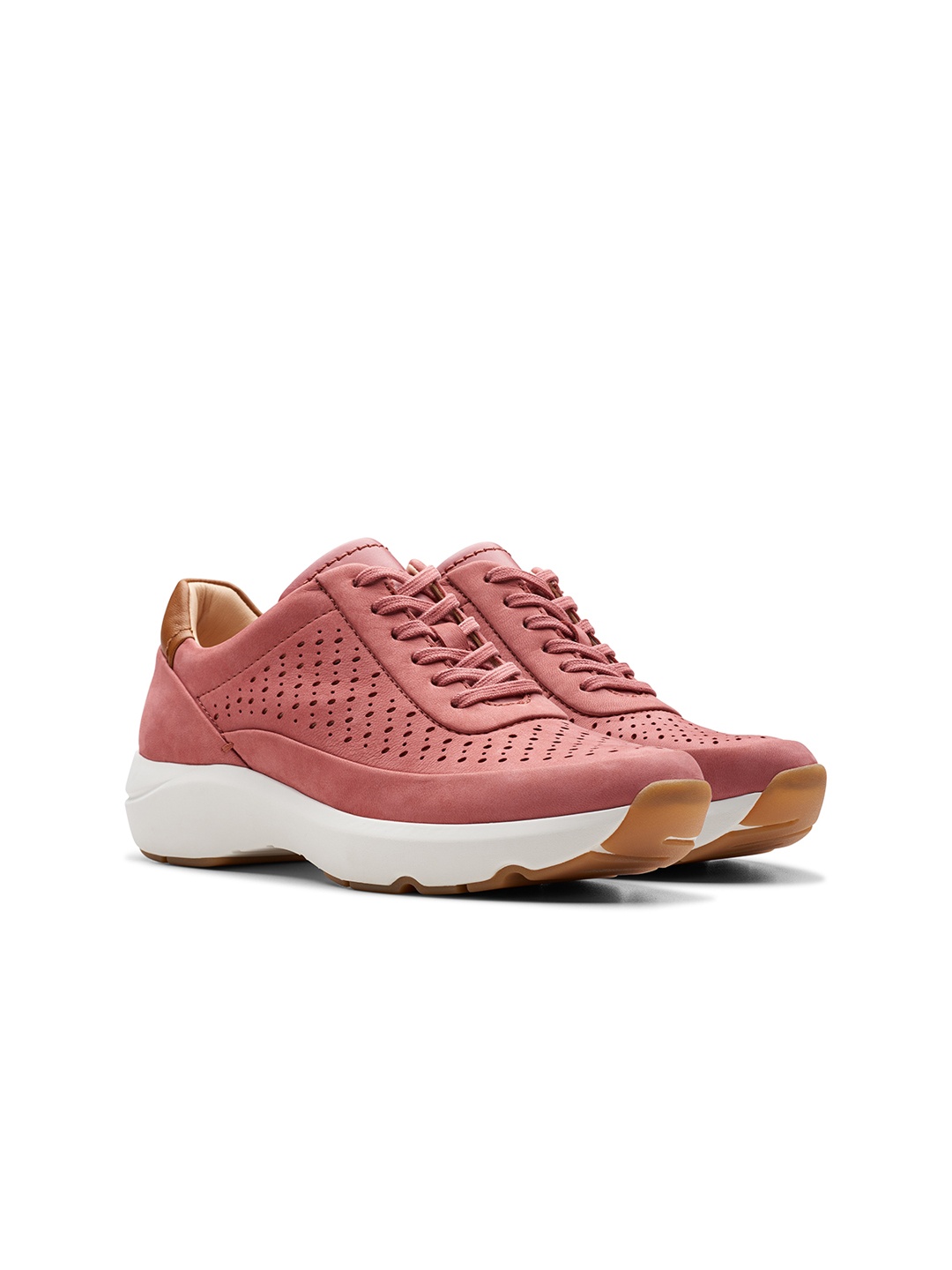 

Clarks Women Perforations Round Toe Nubuck Sneakers, Red