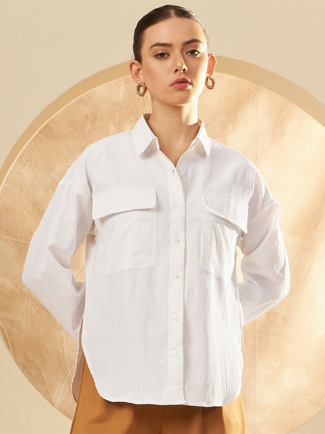 

DENNISON Smart Spread Collar Oversized Casual Shirt, White
