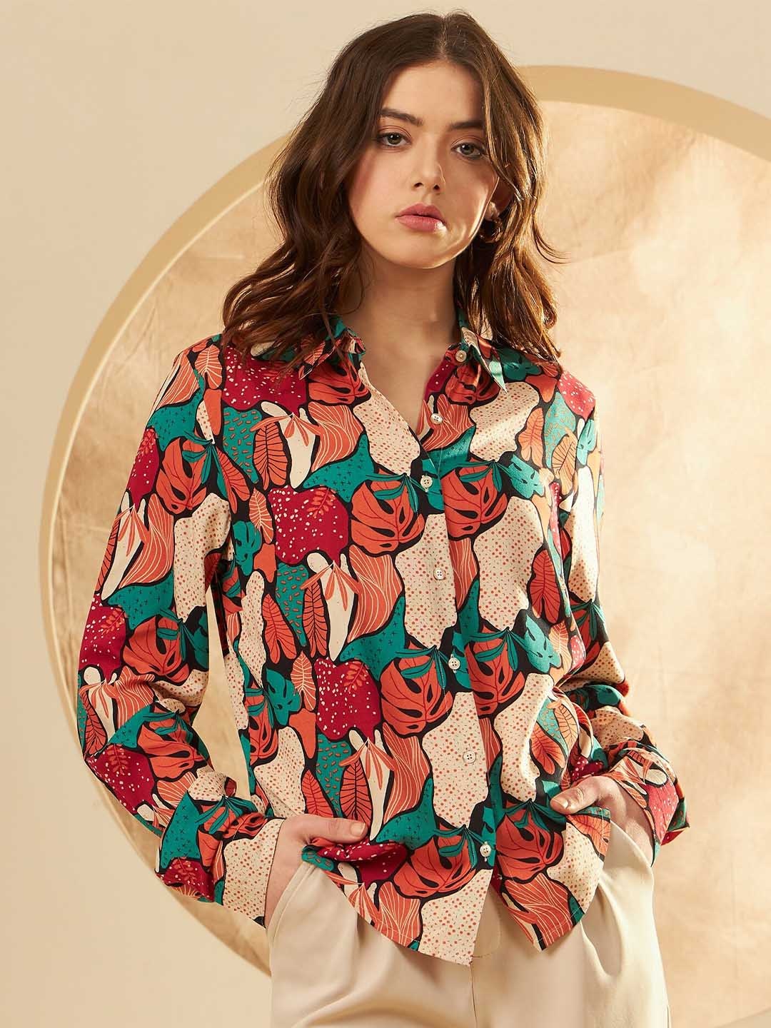 

DENNISON Smart Tropical Printed Casual Shirt, Maroon