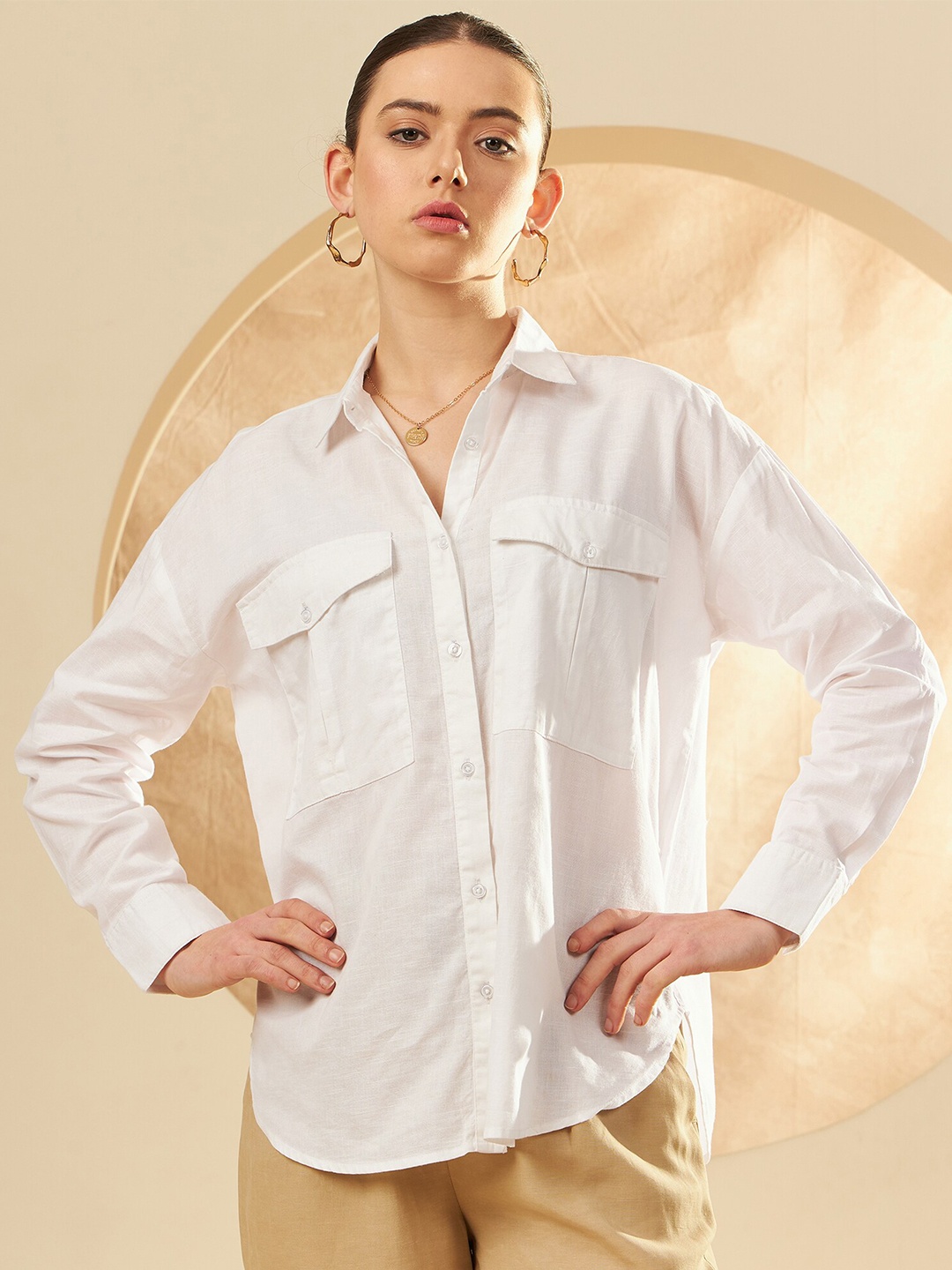 

DENNISON Smart Oversized Cotton Casual Shirt, White