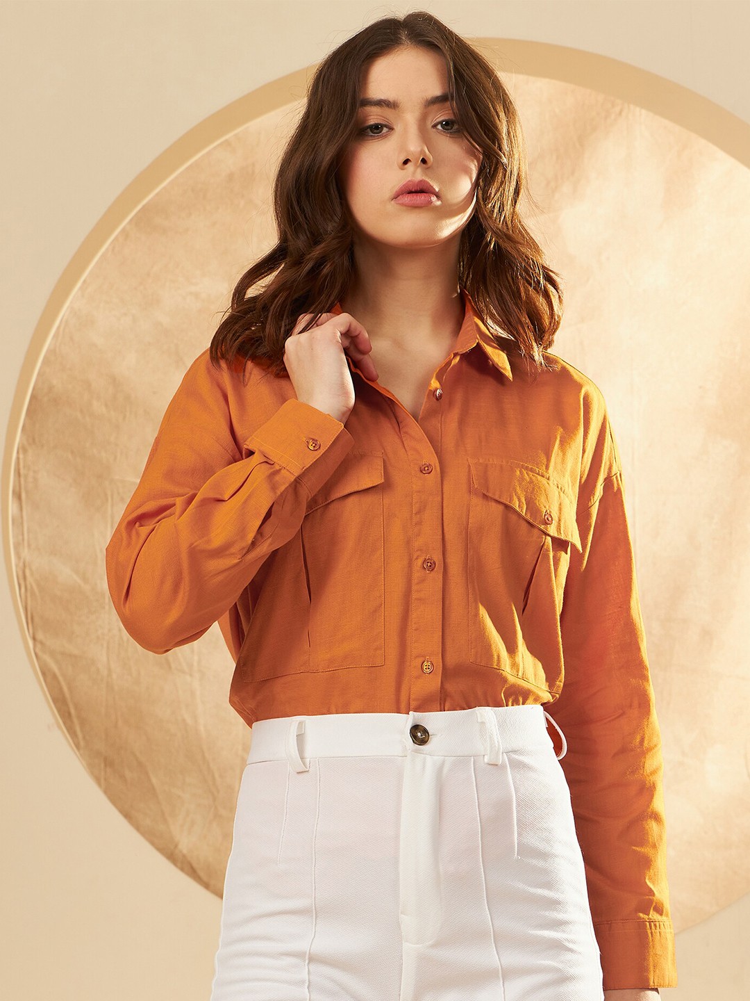 

DENNISON Smart Opaque Oversized Casual Shirt, Orange
