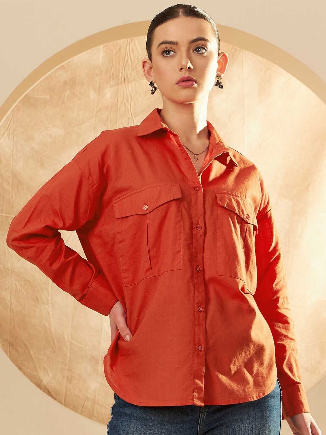 

DENNISON Smart Opaque Oversized Casual Shirt, Red