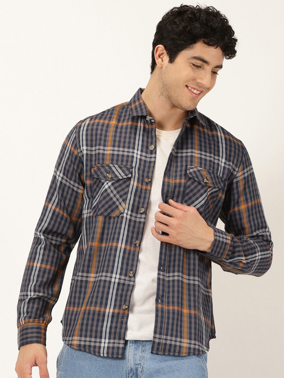 

HERE&NOW Classic Tartan Checked Casual Shirt, Navy blue