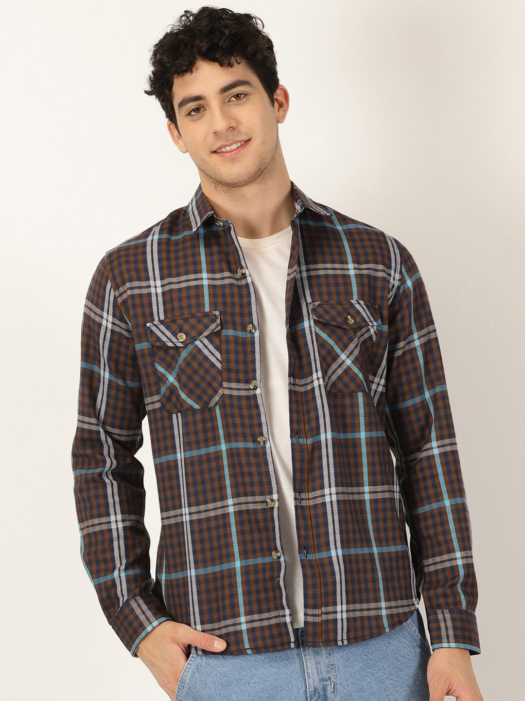 

HERE&NOW Classic Tartan Checked Casual Shirt, Brown