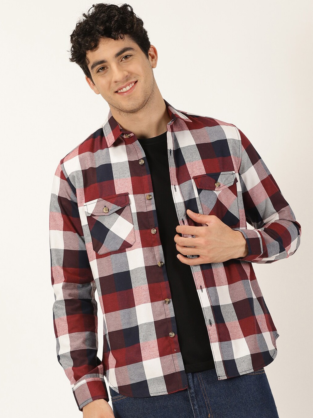 

HERE&NOW Classic Slim Fit Tartan Checked Casual Shirt, Maroon