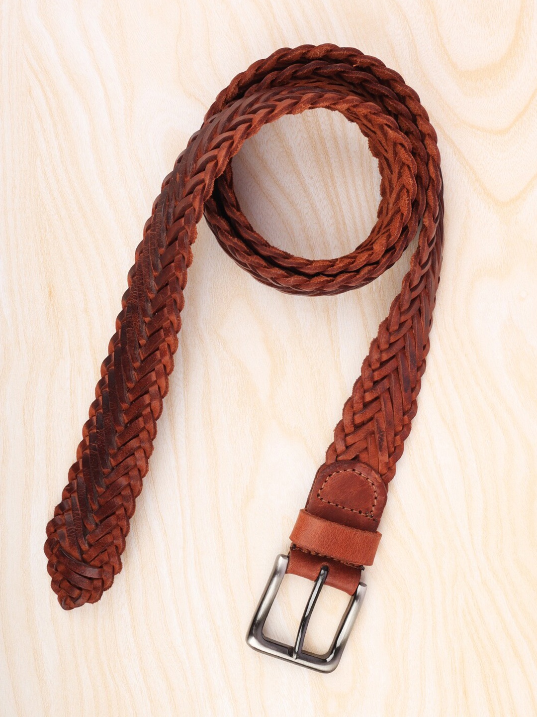 

REDHORNS Men Braided Leather Belt, Tan