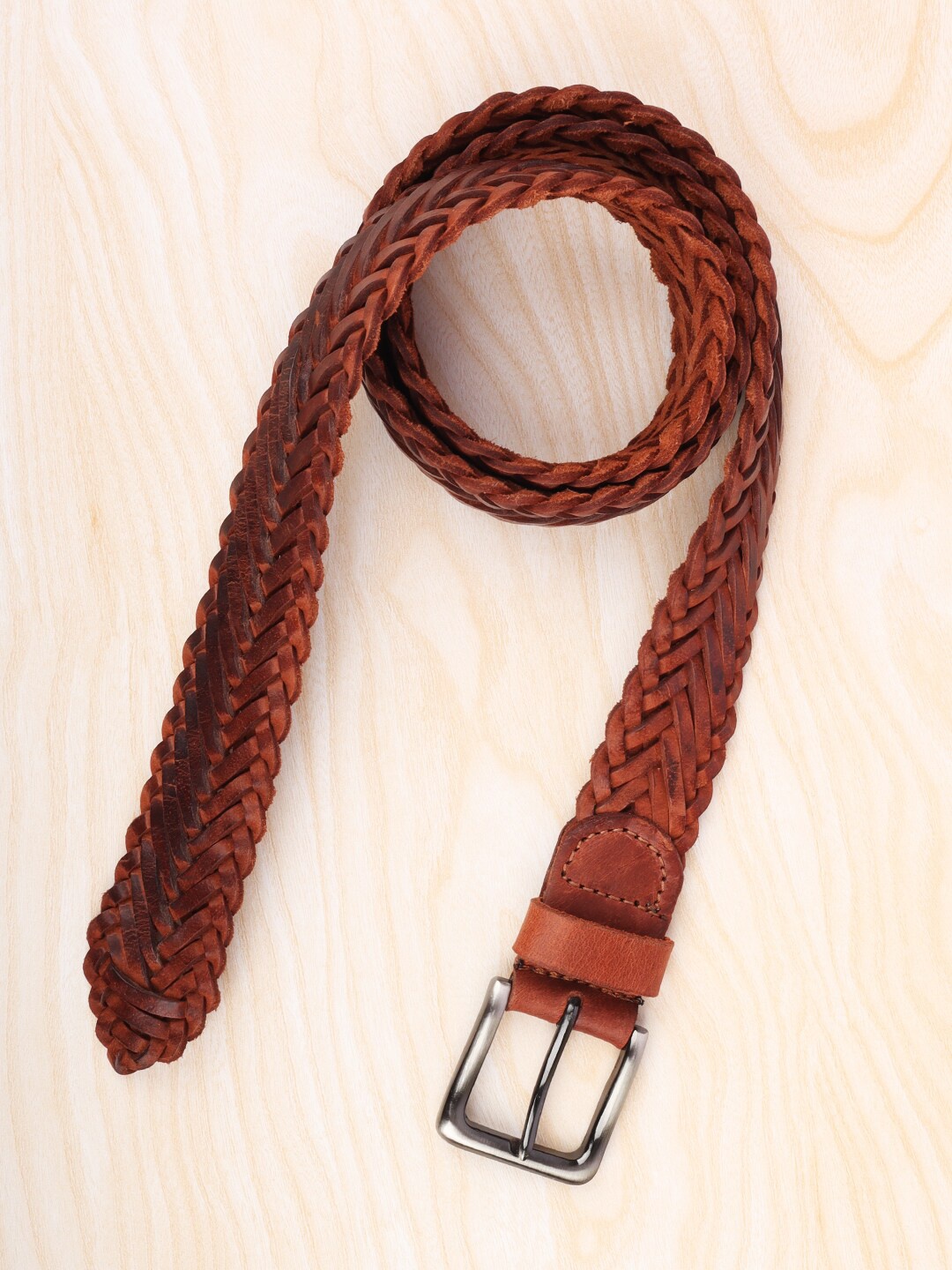 

REDHORNS Men Braided Leather Belt, Tan