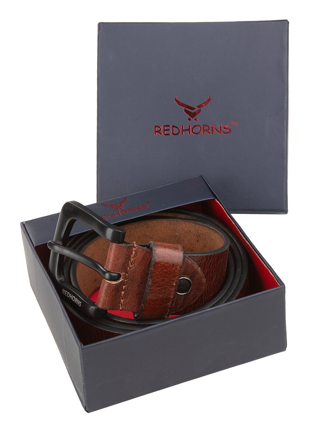 

REDHORNS Men Leather Belt, Coffee brown